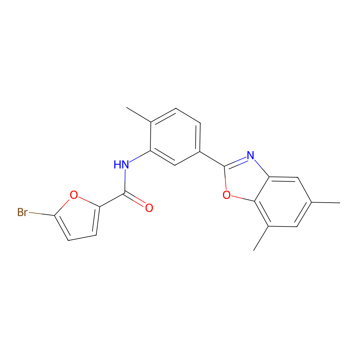 5-bromo-N-[5-(5,7-dimethyl-1,3-benzoxazol-2-yl)-2-methylphenyl]furan-2-carboxamide molecular structure, CAS 352665-82-8
