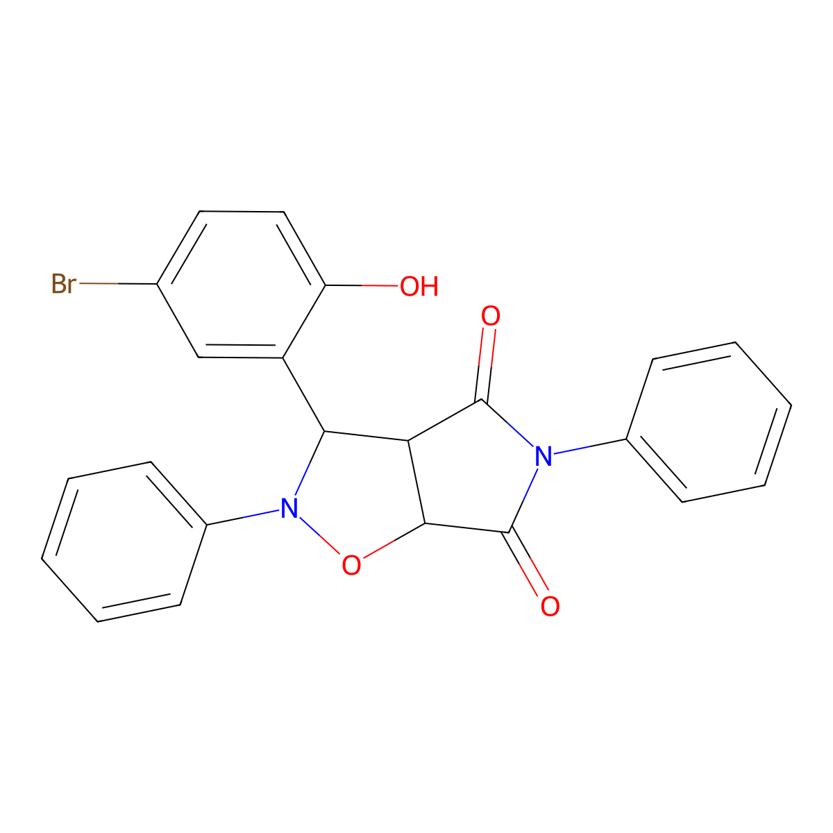 3-(5-bromo-2-hydroxyphenyl)-2,5-diphenyldihydro-2H-pyrrolo[3,4-d]isoxazole-4,6(5H,6aH)-dione molecular structure, CAS 352665-97-5