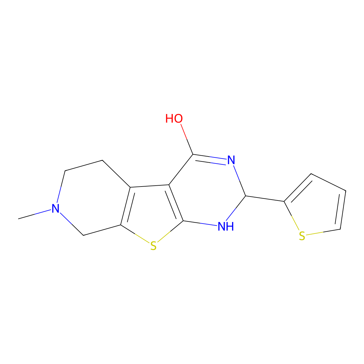 7-Methyl-2-thiophen-2-yl-1,2,3,5,6,8-hexahydropyrido[2,3]thieno[2,4-d]pyrimidin-4-one molecular structure, CAS 352666-56-9