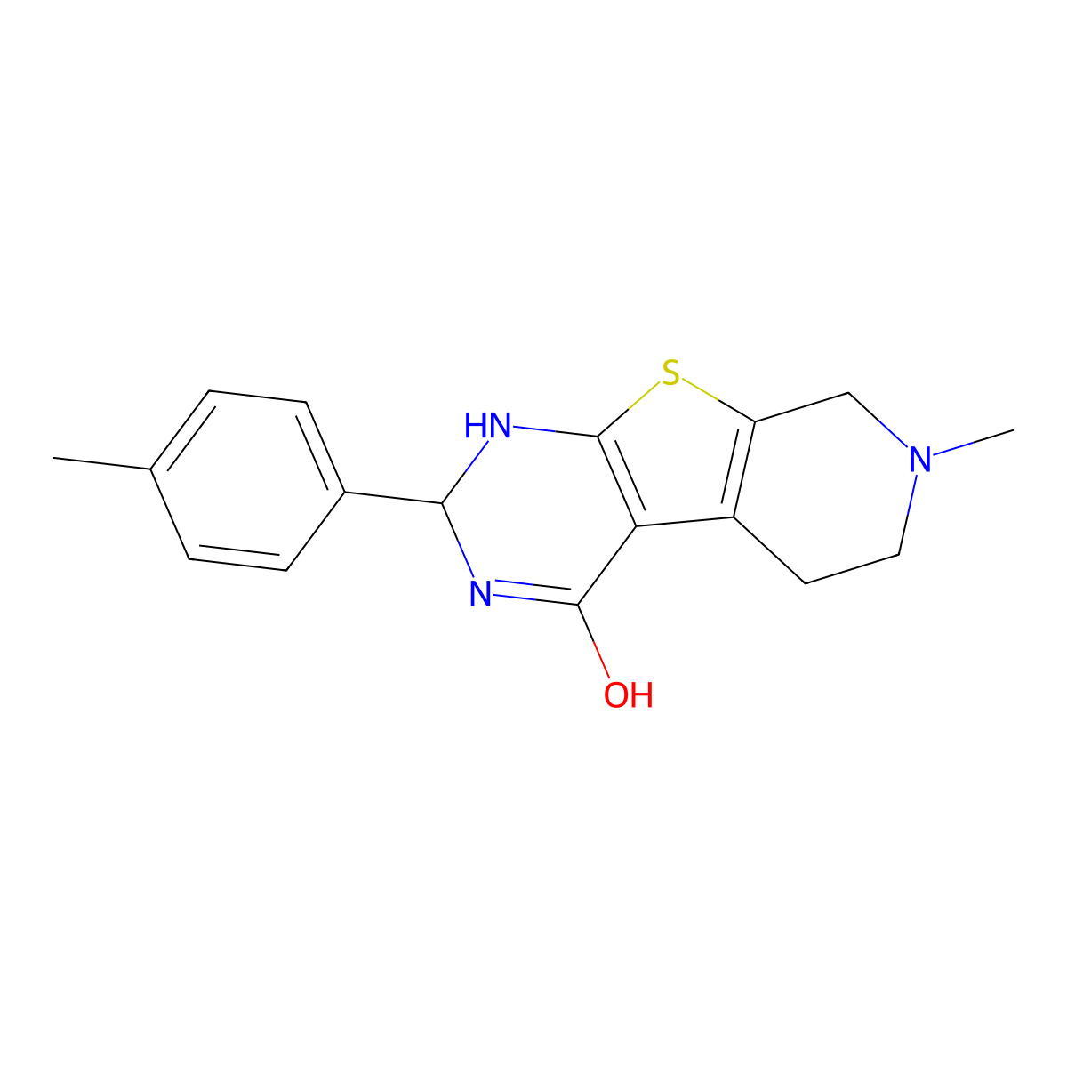 7-Methyl-2-(4-methylphenyl)-1,2,5,6,7,8-hexahydropyrido[4',3':4,5]thieno[2,3-d]pyrimidin-4-ol molecular structure, CAS 352666-57-0