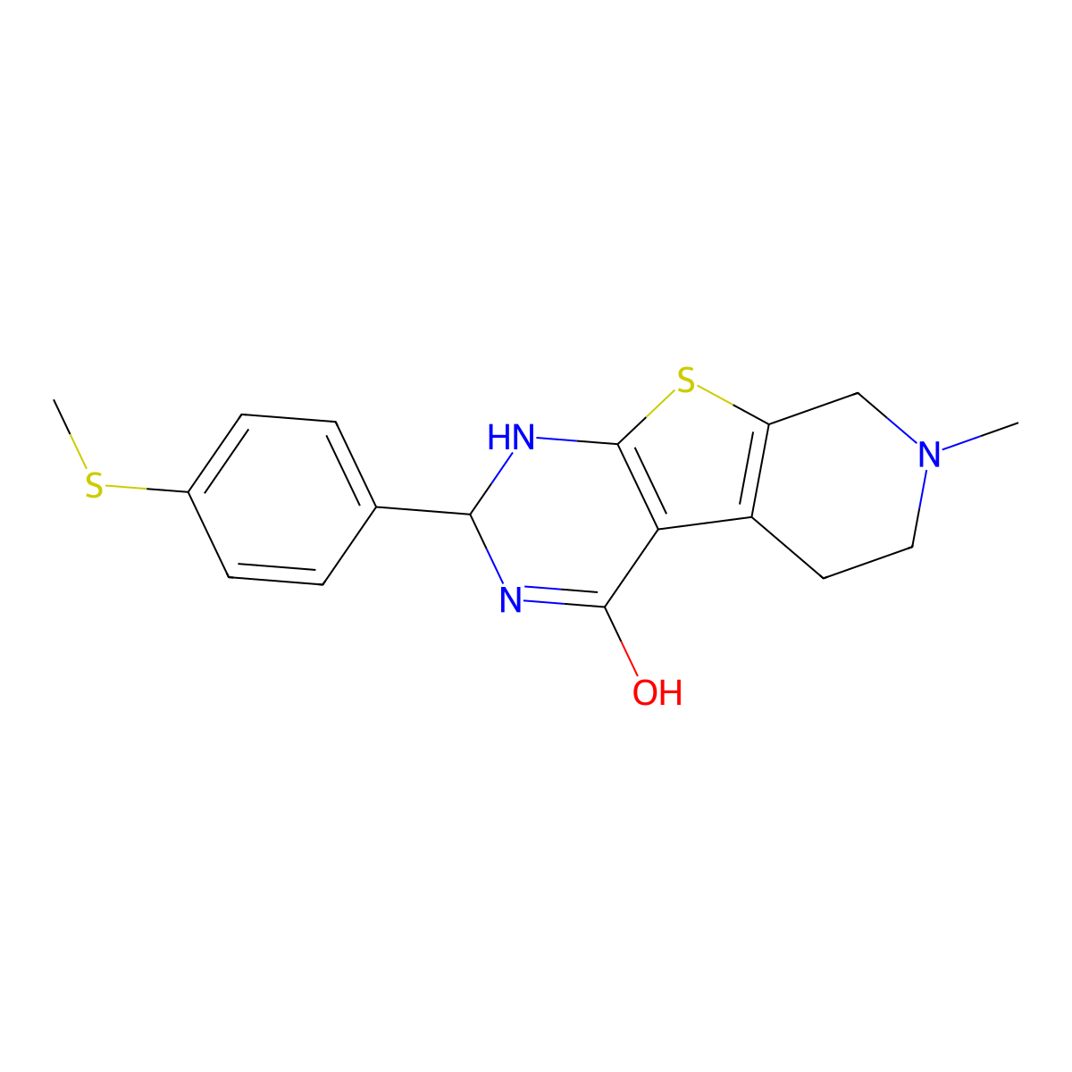 7-Methyl-2-[4-(methylsulfanyl)phenyl]-1,2,5,6,7,8-hexahydropyrido[4',3':4,5]thieno[2,3-d]pyrimidin-4-ol molecular structure, CAS 352666-59-2