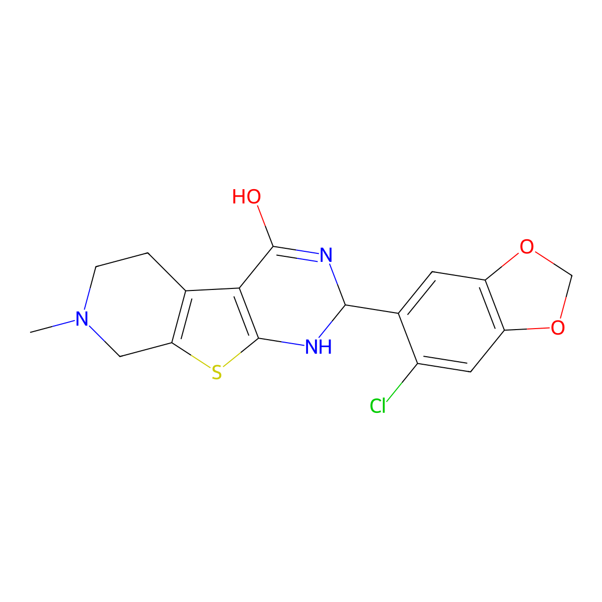 2-(6-Chloro-1,3-benzodioxol-5-yl)-7-methyl-1,2,3,5,6,8-hexahydropyrido[2,3]thieno[2,4-d]pyrimidin-4-one molecular structure, CAS 352666-62-7