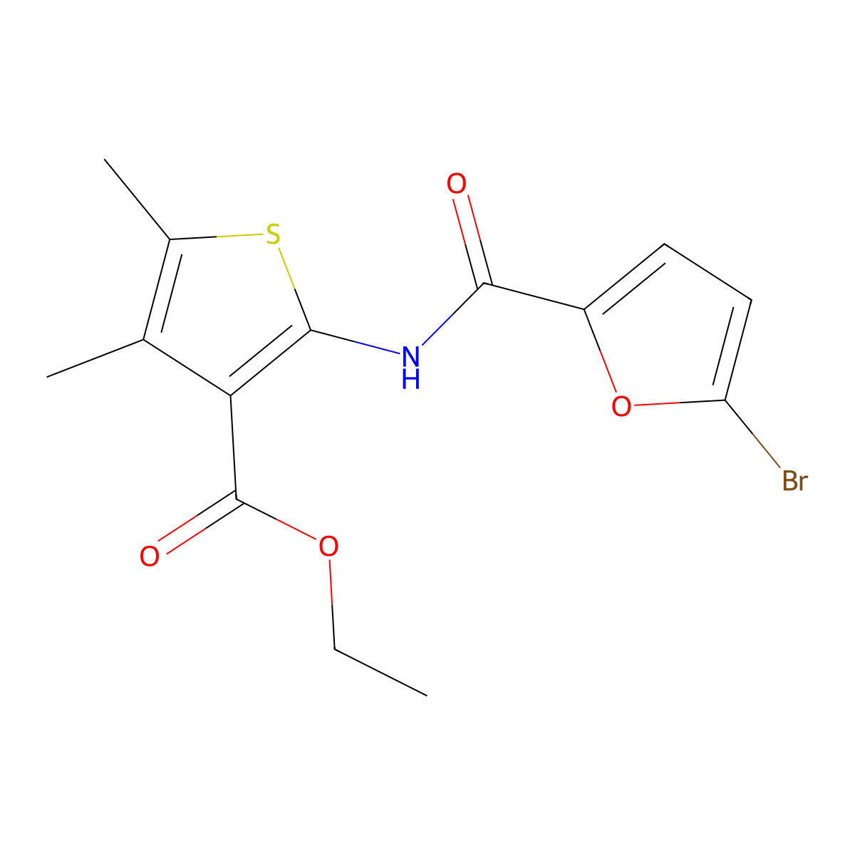 Ethyl 2-[(5-bromo-2-furoyl)amino]-4,5-dimethyl-3-thiophenecarboxylate molecular structure, CAS 352668-44-1