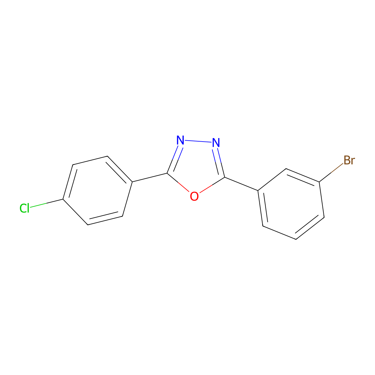 2-(3-Bromophenyl)-5-(4-chlorophenyl)-1,3,4-oxadiazole molecular structure, CAS 352671-31-9