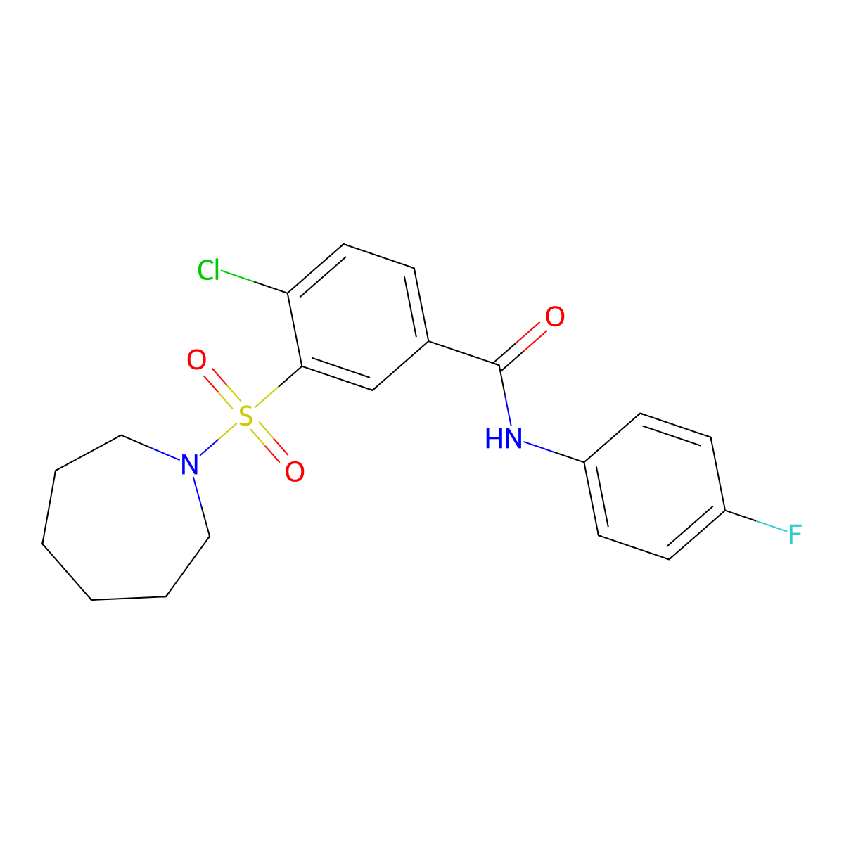 3-(azepan-1-ylsulfonyl)-4-chloro-N-(4-fluorophenyl)benzamide molecular structure, CAS 352671-69-3