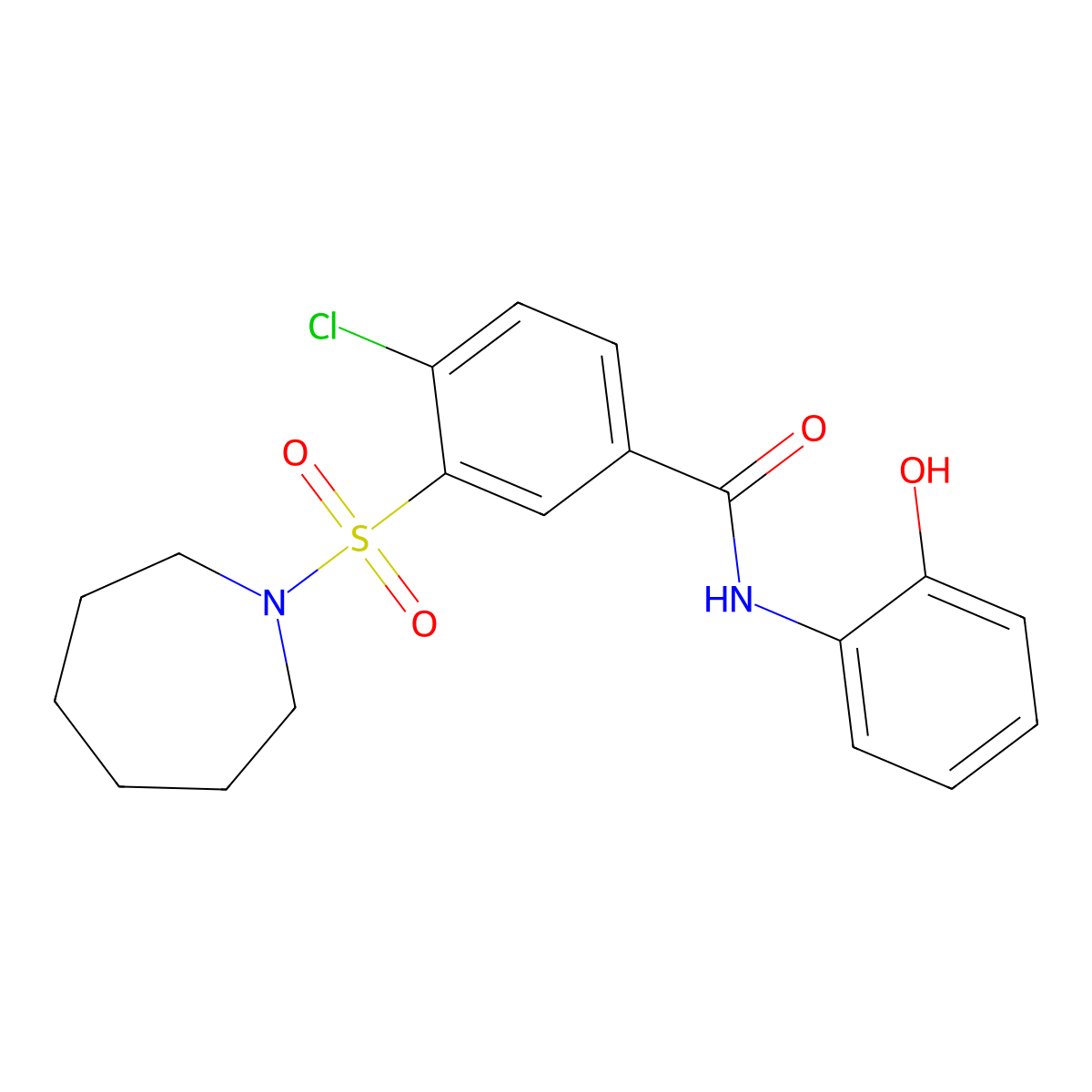 3-(azepan-1-ylsulfonyl)-4-chloro-N-(2-hydroxyphenyl)benzamide molecular structure, CAS 352671-70-6