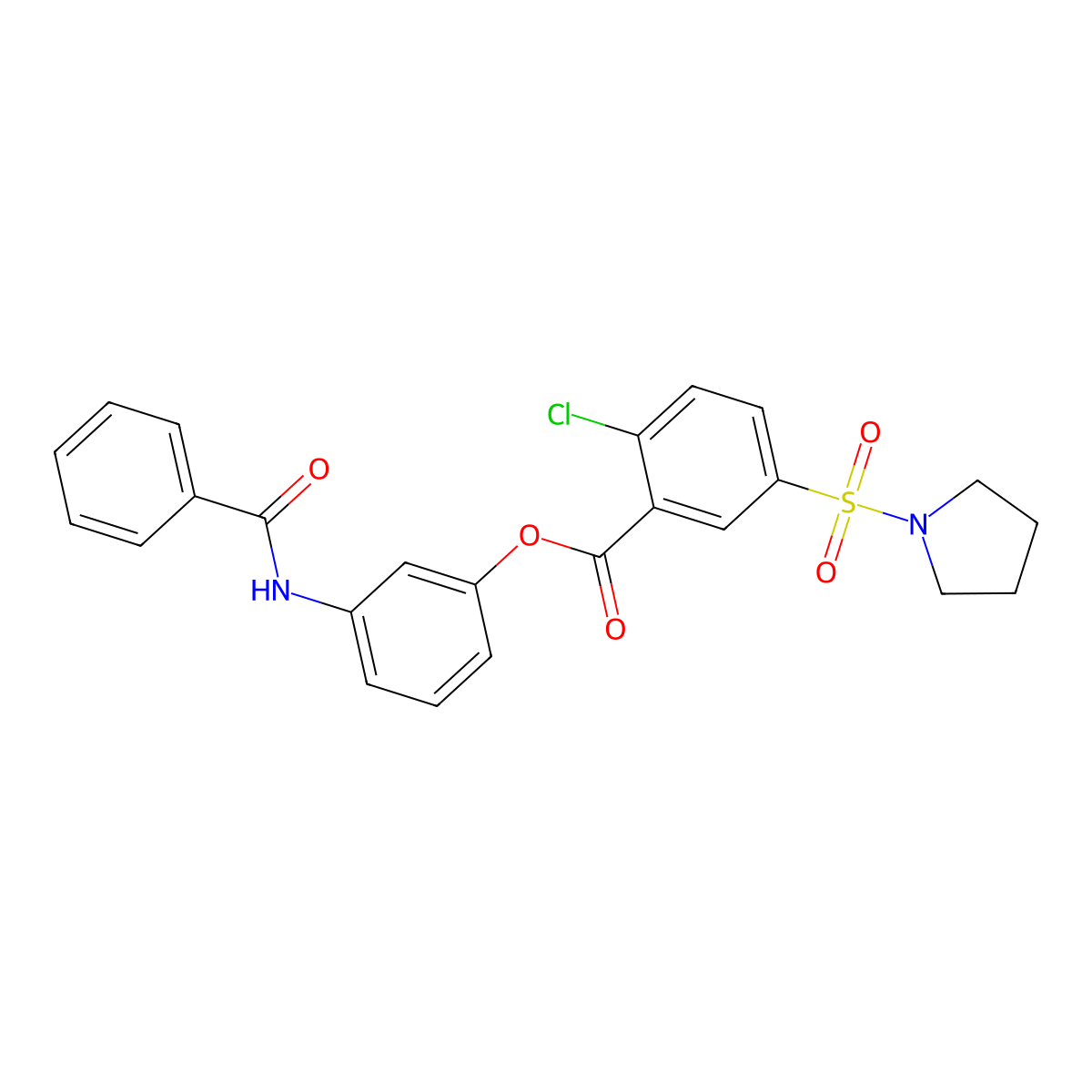 3-(Benzoylamino)phenyl 2-chloro-5-(1-pyrrolidinylsulfonyl)benzoate molecular structure, CAS 352671-83-1