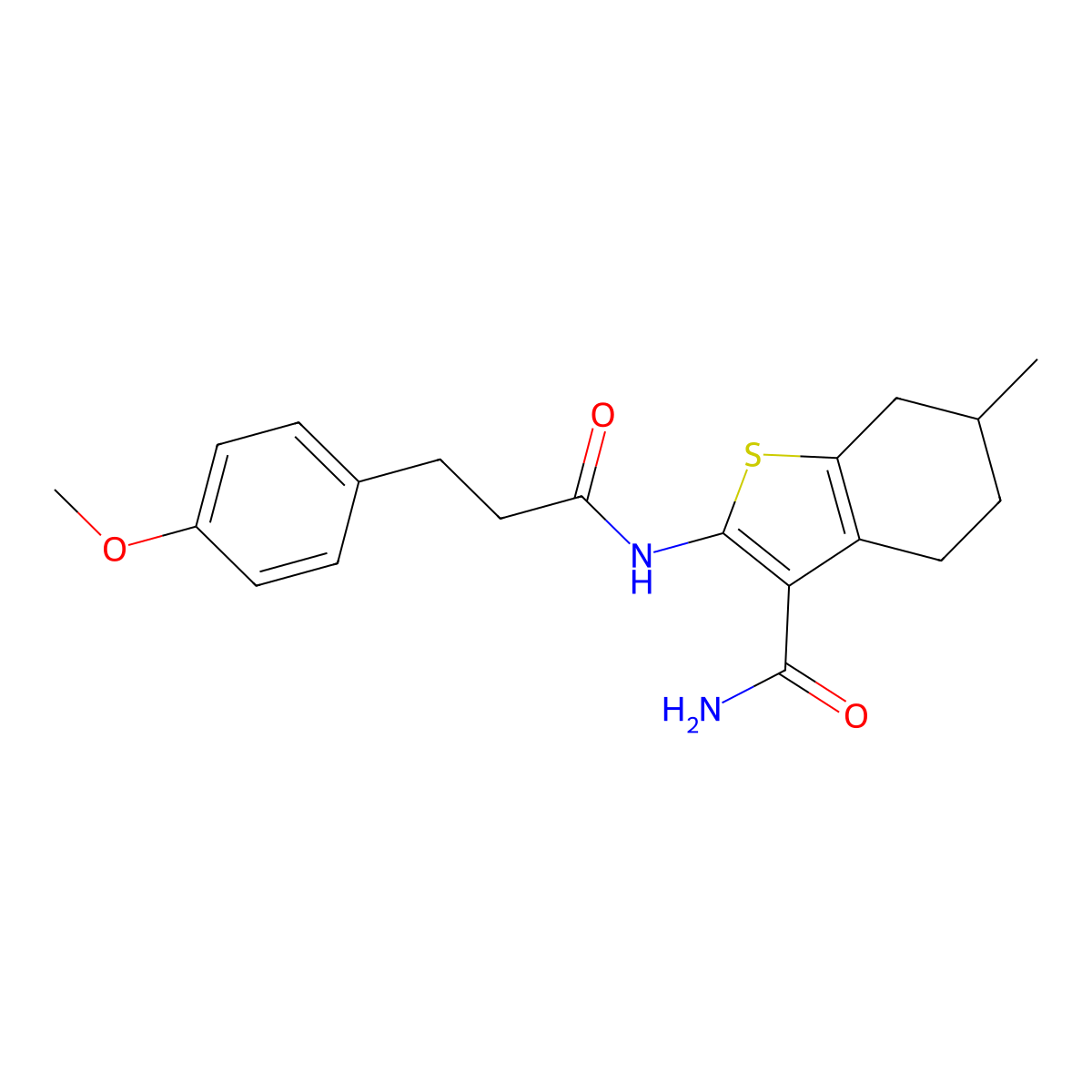 2-{[3-(4-Methoxyphenyl)propanoyl]amino}-6-methyl-4,5,6,7-tetrahydro-1-benzothiophene-3-carboxamide molecular structure, CAS 352676-87-0