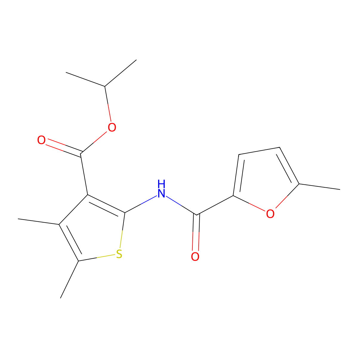 Isopropyl 4,5-dimethyl-2-[(5-methyl-2-furoyl)amino]-3-thiophenecarboxylate molecular structure, CAS 352677-08-8