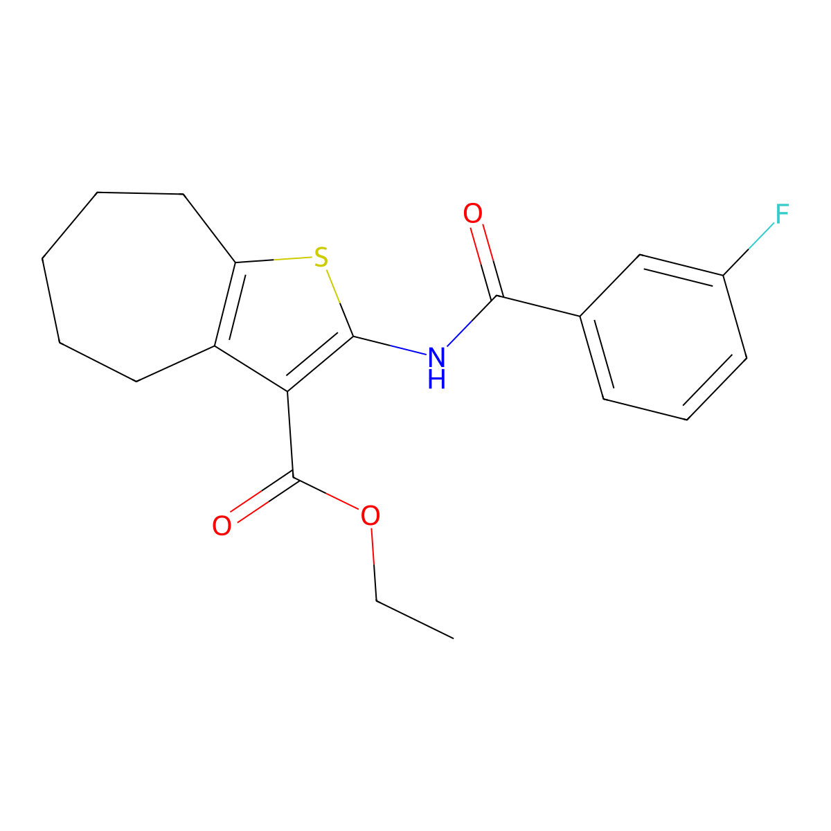 ethyl 2-[(3-fluorobenzoyl)amino]-5,6,7,8-tetrahydro-4H-cyclohepta[b]thiophene-3-carboxylate molecular structure, CAS 352677-22-6