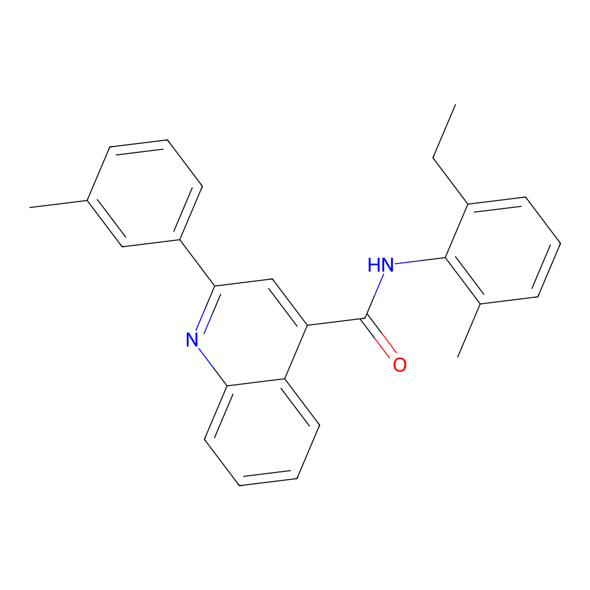 N-(2-ethyl-6-methylphenyl)-2-(3-methylphenyl)quinoline-4-carboxamide molecular structure, CAS 352677-40-8