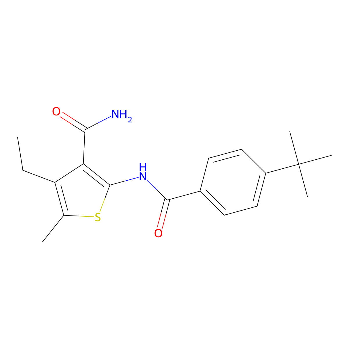 2-[(4-Tert-butylbenzoyl)amino]-4-ethyl-5-methylthiophene-3-carboxamide molecular structure, CAS 352677-56-6