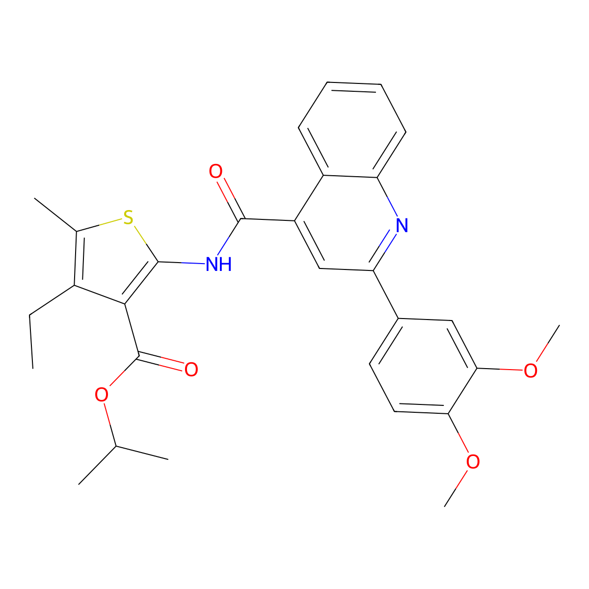 Propan-2-yl 2-[[2-(3,4-dimethoxyphenyl)quinoline-4-carbonyl]amino]-4-ethyl-5-methylthiophene-3-carboxylate molecular structure, CAS 352677-57-7