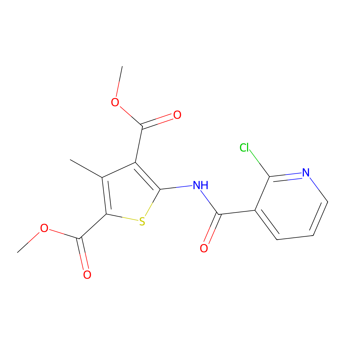Dimethyl 5-[(2-chloropyridine-3-carbonyl)amino]-3-methylthiophene-2,4-dicarboxylate molecular structure, CAS 352677-60-2