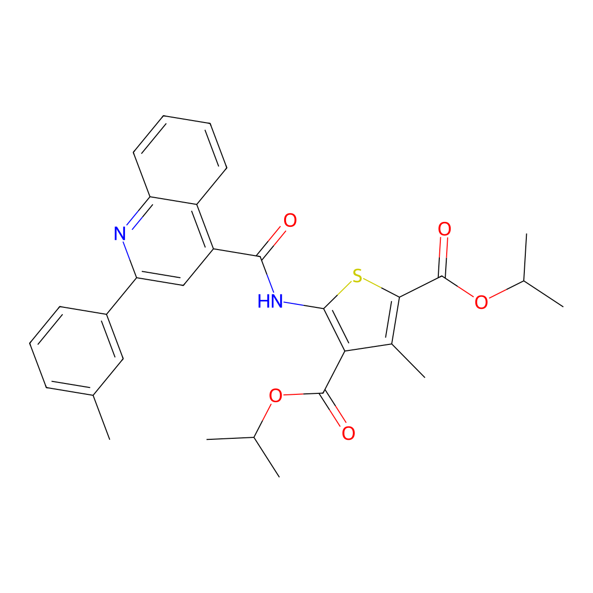 Dipropan-2-yl 3-methyl-5-[[2-(3-methylphenyl)quinoline-4-carbonyl]amino]thiophene-2,4-dicarboxylate molecular structure, CAS 352677-70-4