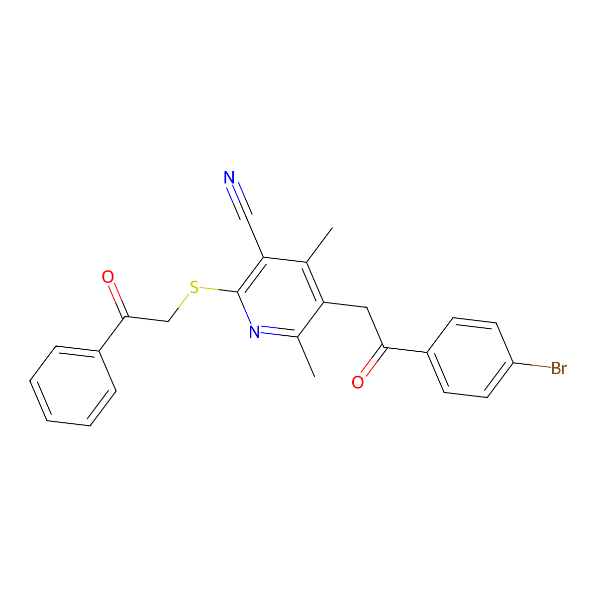 5-[2-(4-Bromophenyl)-2-oxoethyl]-4,6-dimethyl-2-phenacylsulfanylpyridine-3-carbonitrile molecular structure, CAS 352677-77-1