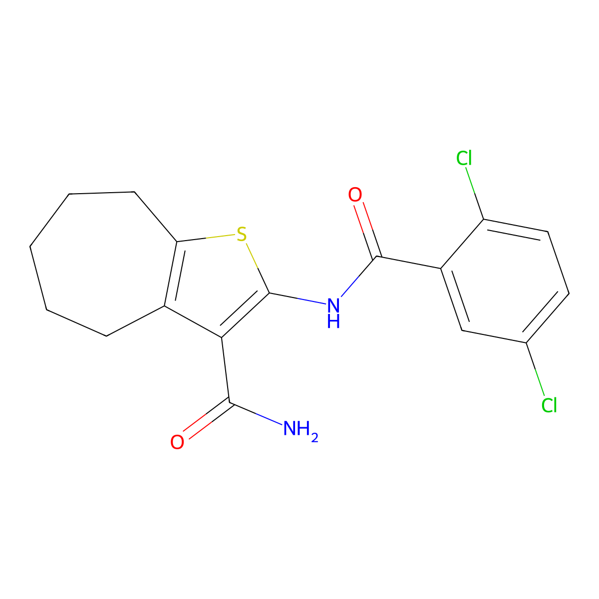 2-[(2,5-dichlorobenzoyl)amino]-5,6,7,8-tetrahydro-4H-cyclohepta[b]thiophene-3-carboxamide molecular structure, CAS 352677-83-9