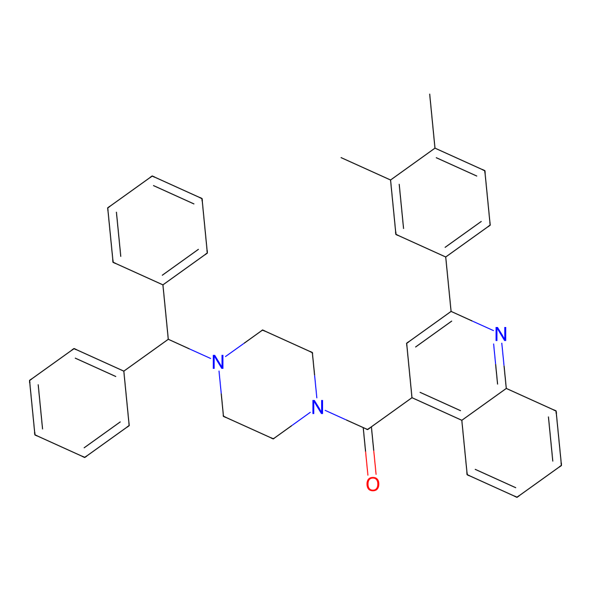 (4-Benzhydrylpiperazin-1-yl)-[2-(3,4-dimethylphenyl)quinolin-4-yl]methanone molecular structure, CAS 352677-85-1