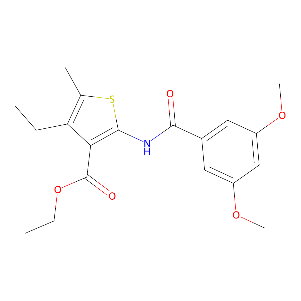 Ethyl 2-[(3,5-dimethoxybenzoyl)amino]-4-ethyl-5-methylthiophene-3-carboxylate molecular structure, CAS 352678-37-6