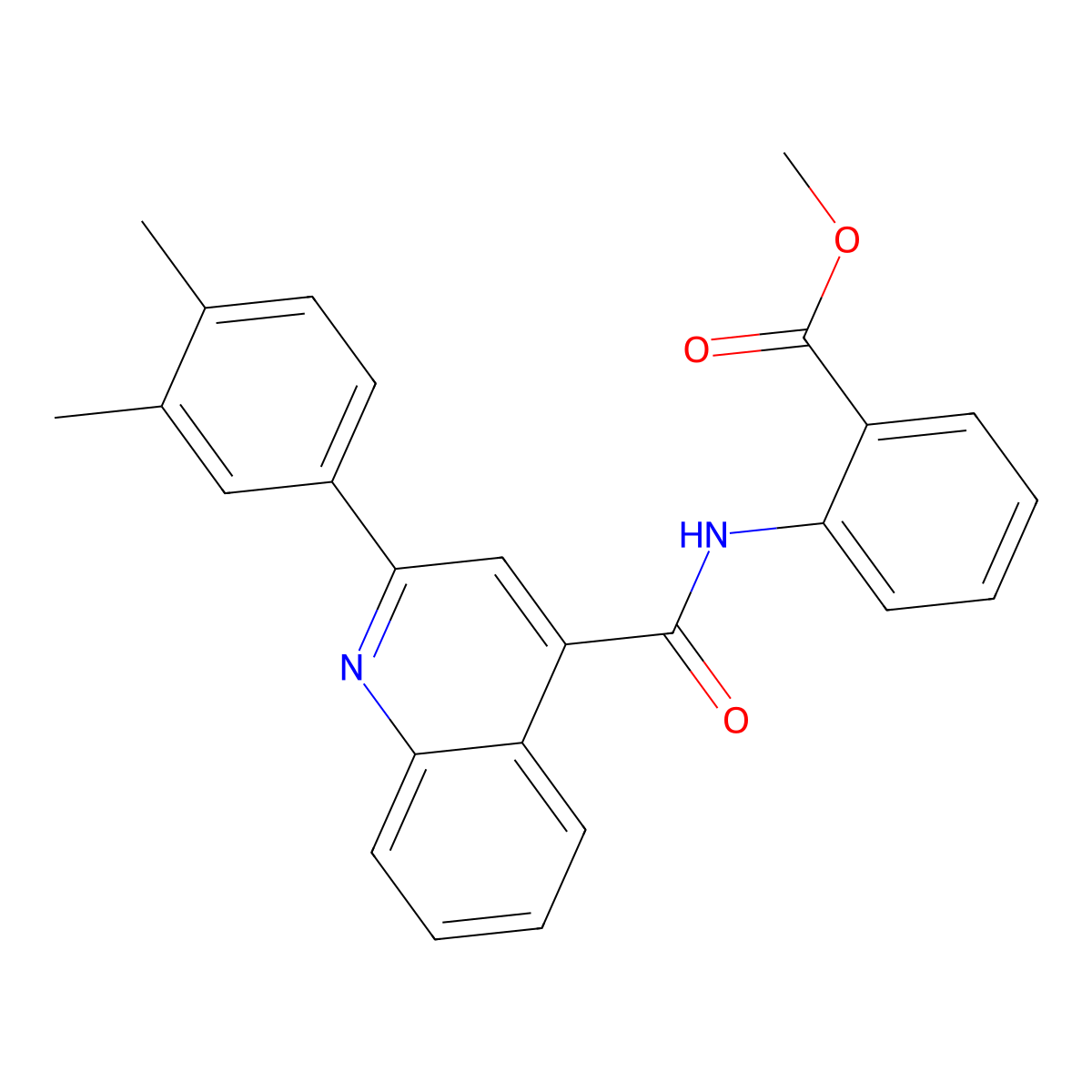 Methyl 2-[[2-(3,4-dimethylphenyl)quinoline-4-carbonyl]amino]benzoate molecular structure, CAS 352678-45-6