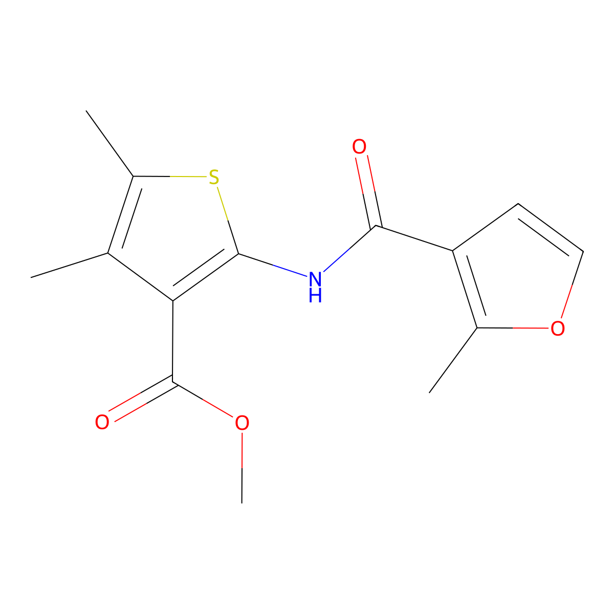Methyl 4,5-dimethyl-2-[(2-methyl-3-furoyl)amino]-3-thiophenecarboxylate molecular structure, CAS 352678-46-7