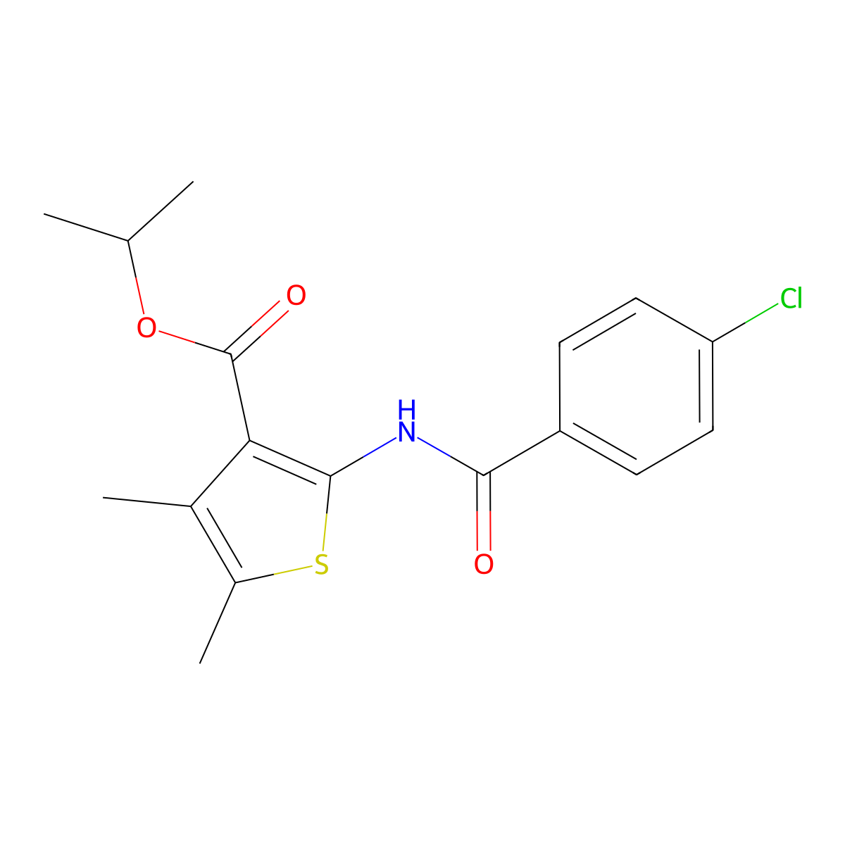 Isopropyl 2-[(4-chlorobenzoyl)amino]-4,5-dimethyl-3-thiophenecarboxylate molecular structure, CAS 352678-56-9