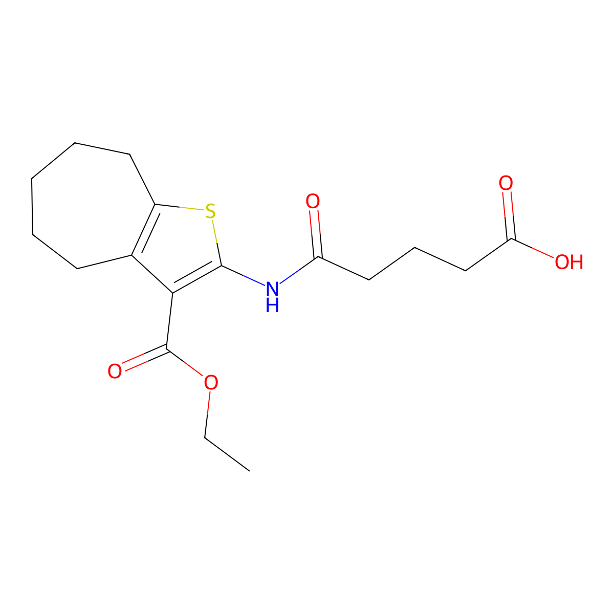 5-[(3-ethoxycarbonyl-5,6,7,8-tetrahydro-4H-cyclohepta[b]thiophen-2-yl)amino]-5-oxopentanoic acid molecular structure, CAS 352678-66-1