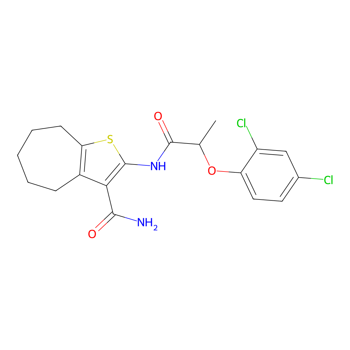 2-{[2-(2,4-dichlorophenoxy)propanoyl]amino}-5,6,7,8-tetrahydro-4H-cyclohepta[b]thiophene-3-carboxamide molecular structure, CAS 352678-85-4