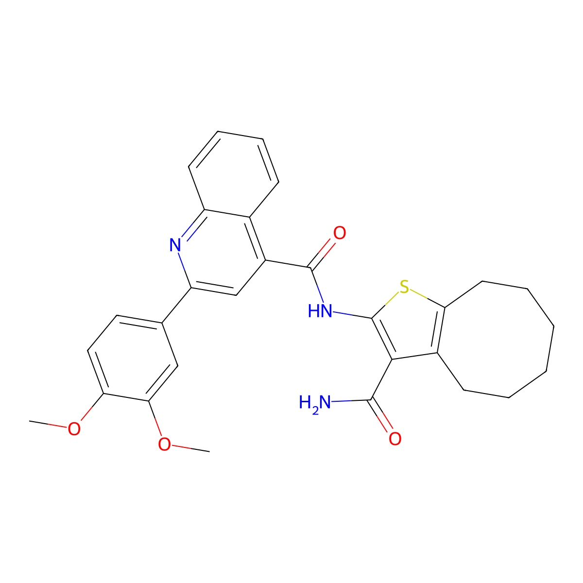 N-(3-carbamoyl-4,5,6,7,8,9-hexahydrocycloocta[b]thiophen-2-yl)-2-(3,4-dimethoxyphenyl)quinoline-4-carboxamide molecular structure, CAS 352678-89-8