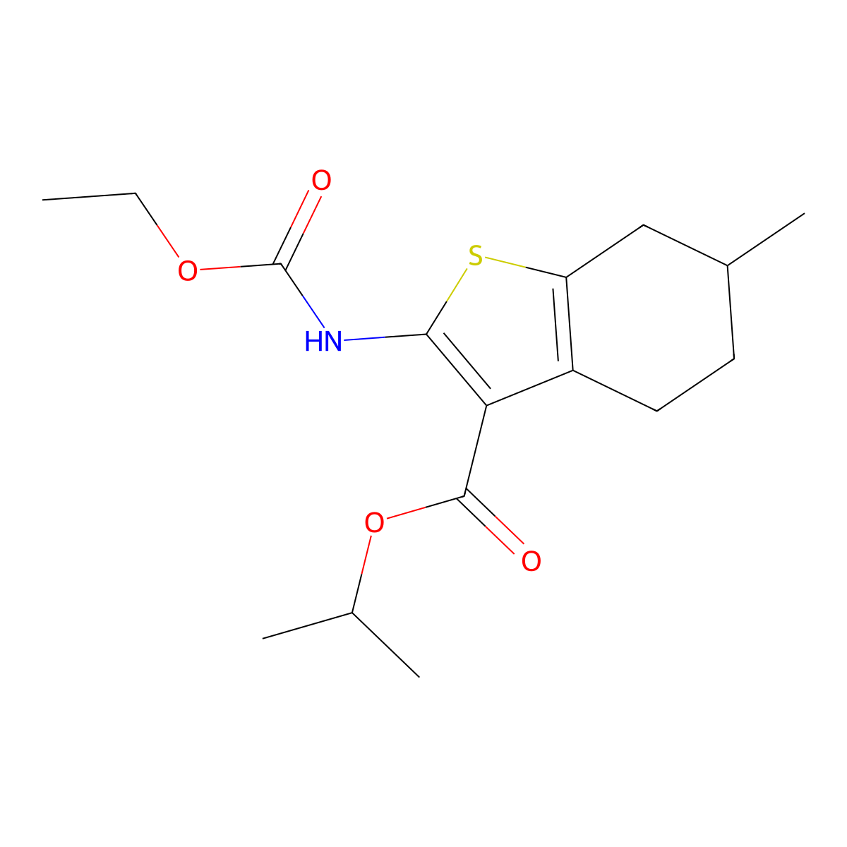 Propan-2-yl 2-(ethoxycarbonylamino)-6-methyl-4,5,6,7-tetrahydro-1-benzothiophene-3-carboxylate molecular structure, CAS 352679-36-8