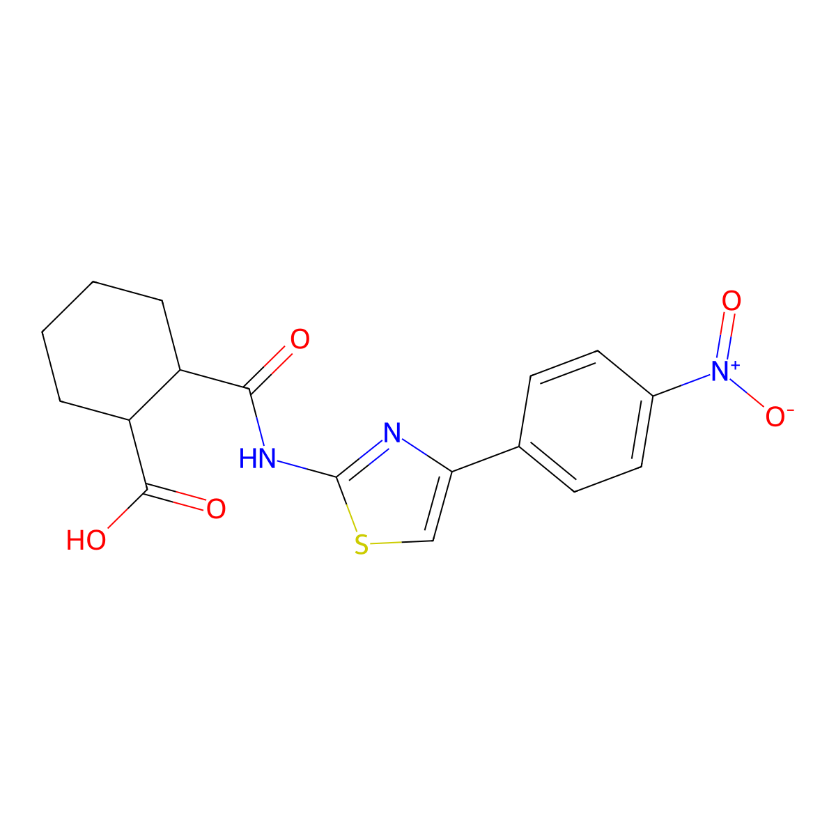 2-{[4-(4-Nitrophenyl)-1,3-thiazol-2-yl]carbamoyl}cyclohexanecarboxylic acid molecular structure, CAS 352679-43-7