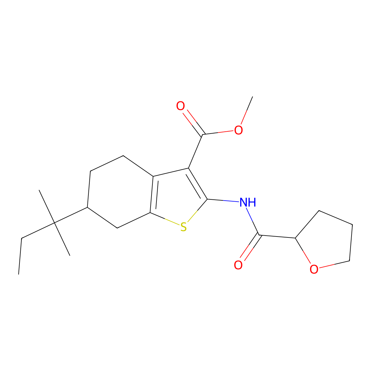 Methyl 6-tert-pentyl-2-[(tetrahydro-2-furanylcarbonyl)amino]-4,5,6,7-tetrahydro-1-benzothiophene-3-carboxylate molecular structure, CAS 352679-44-8