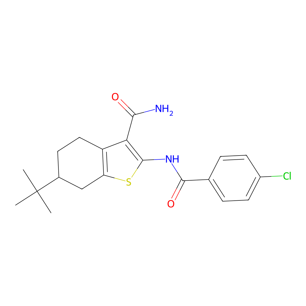 6-Tert-butyl-2-[(4-chlorobenzoyl)amino]-4,5,6,7-tetrahydro-1-benzothiophene-3-carboxamide molecular structure, CAS 352679-48-2