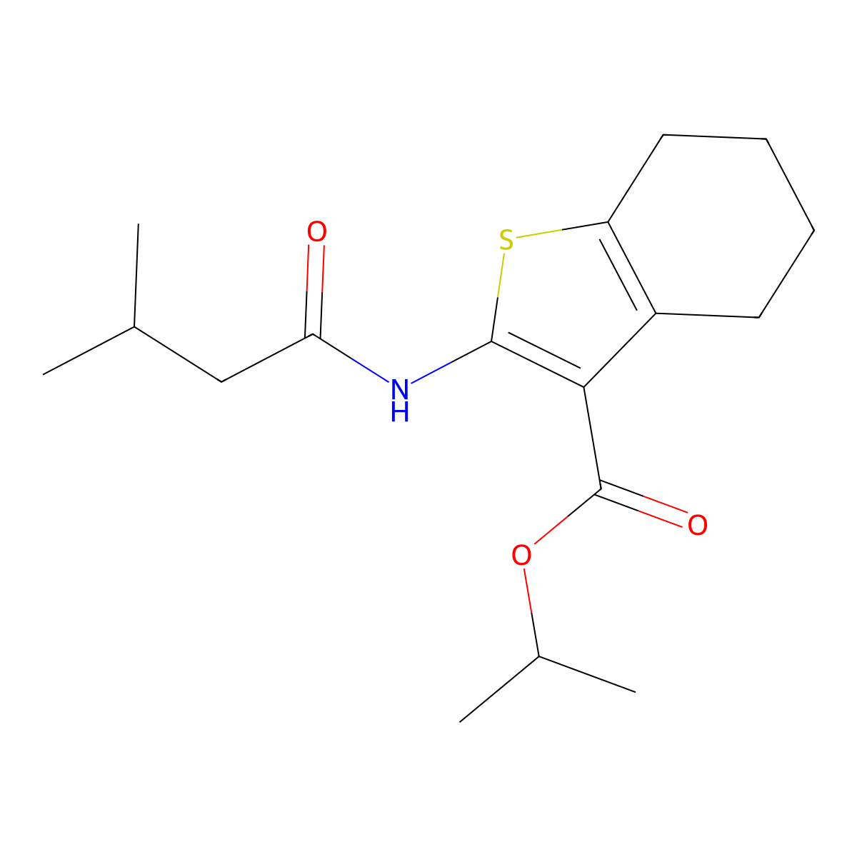 Isopropyl 2-[(3-methylbutanoyl)amino]-4,5,6,7-tetrahydro-1-benzothiophene-3-carboxylate molecular structure, CAS 352679-49-3