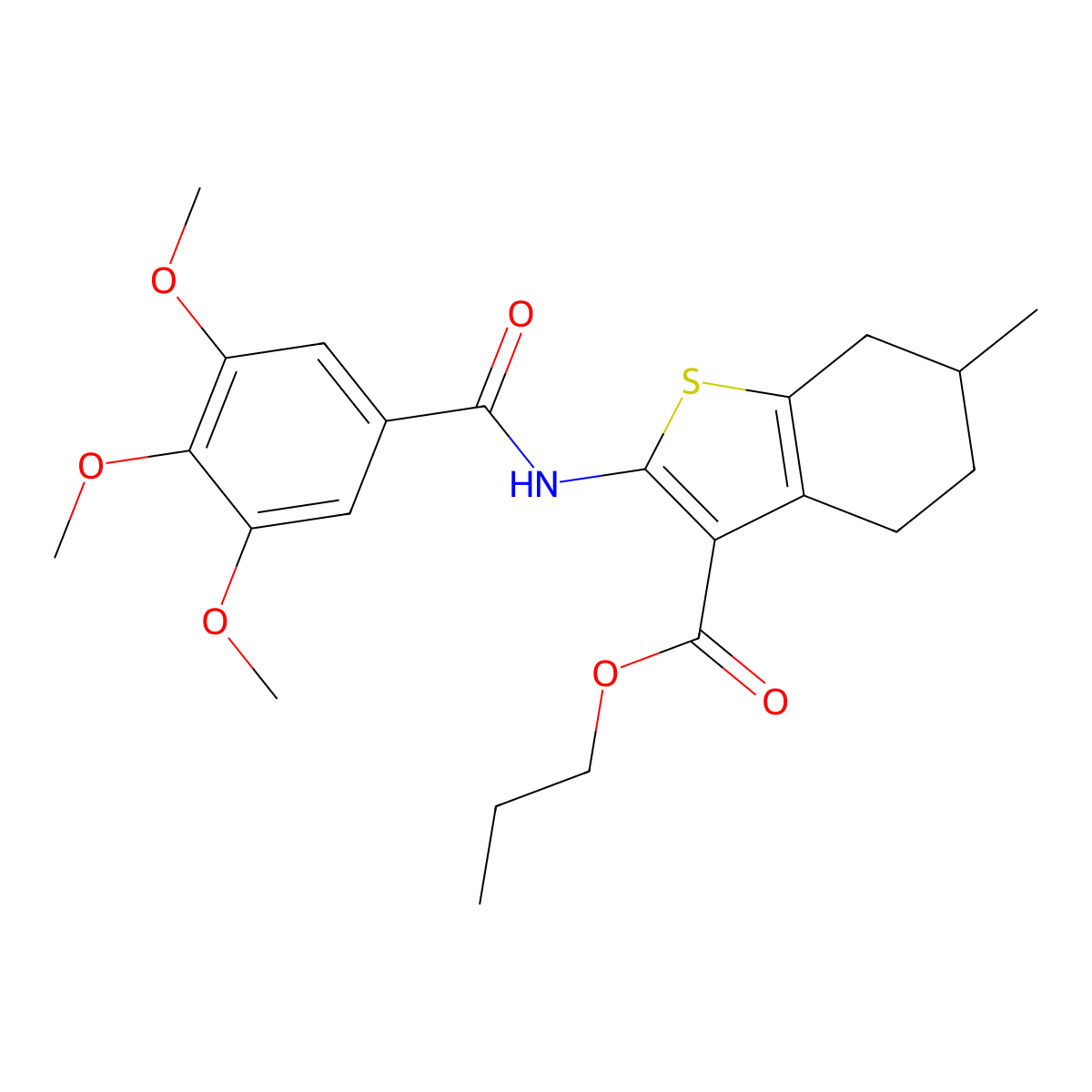 Propyl 6-methyl-2-[(3,4,5-trimethoxybenzoyl)amino]-4,5,6,7-tetrahydro-1-benzothiophene-3-carboxylate molecular structure, CAS 352679-59-5