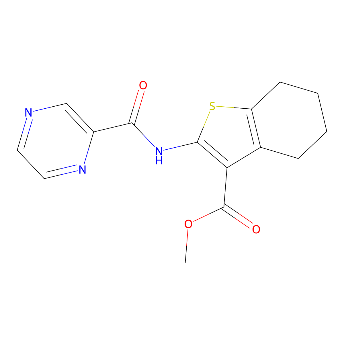 Methyl 2-(pyrazine-2-carbonylamino)-4,5,6,7-tetrahydro-1-benzothiophene-3-carboxylate molecular structure, CAS 352679-61-9