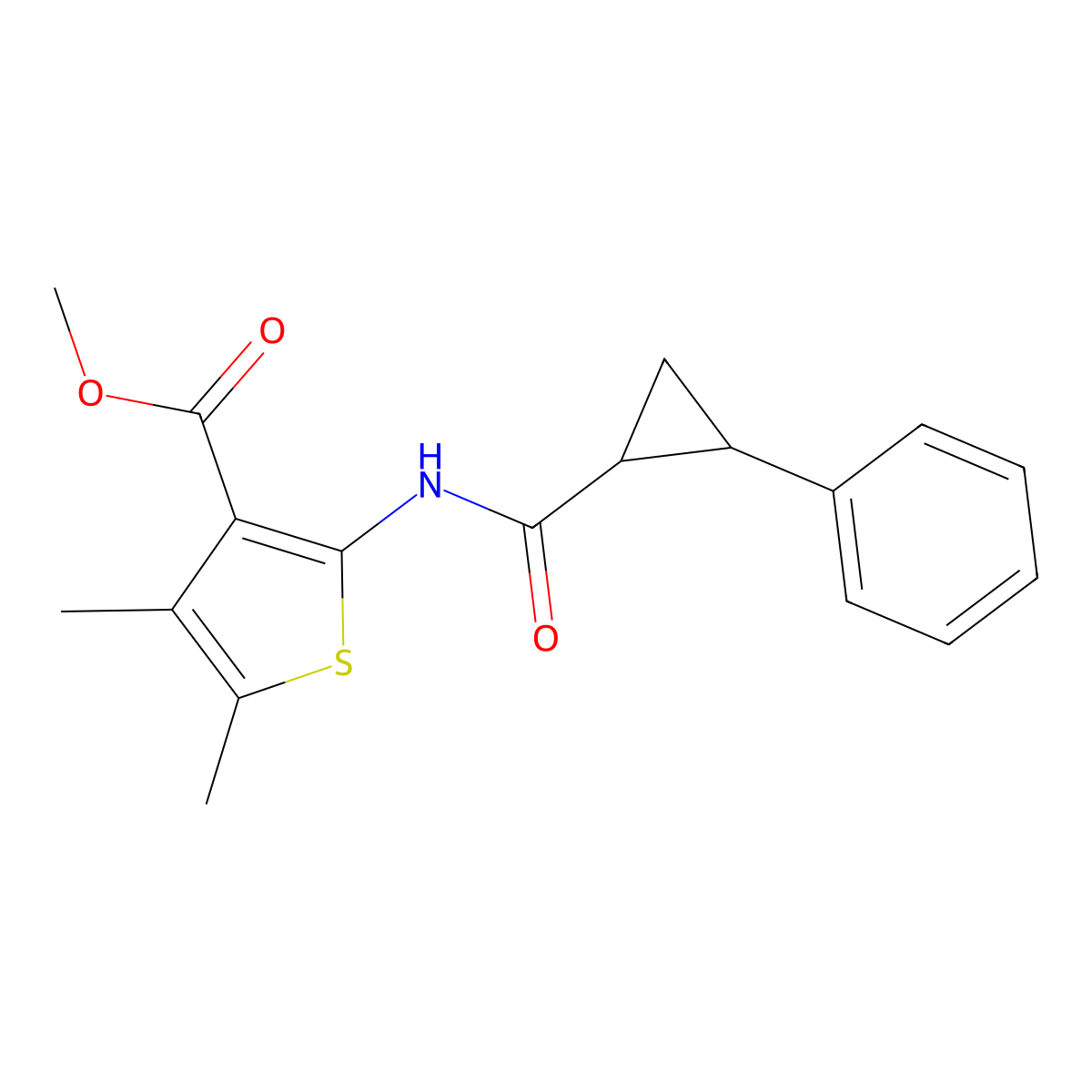 Methyl 4,5-dimethyl-2-{[(2-phenylcyclopropyl)carbonyl]amino}thiophene-3-carboxylate molecular structure, CAS 352679-66-4