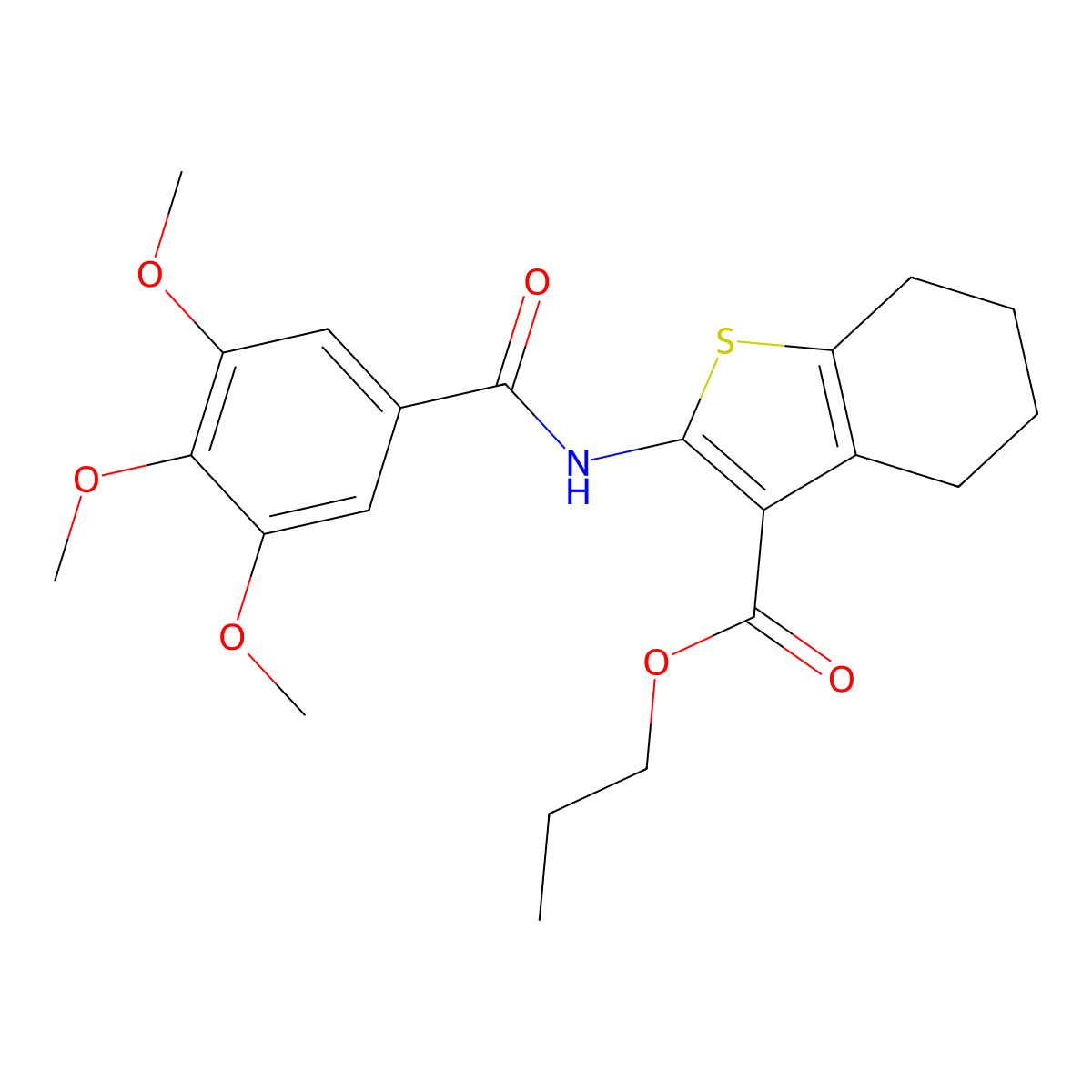 Propyl 2-[(3,4,5-trimethoxybenzoyl)amino]-4,5,6,7-tetrahydro-1-benzothiophene-3-carboxylate molecular structure, CAS 352679-67-5