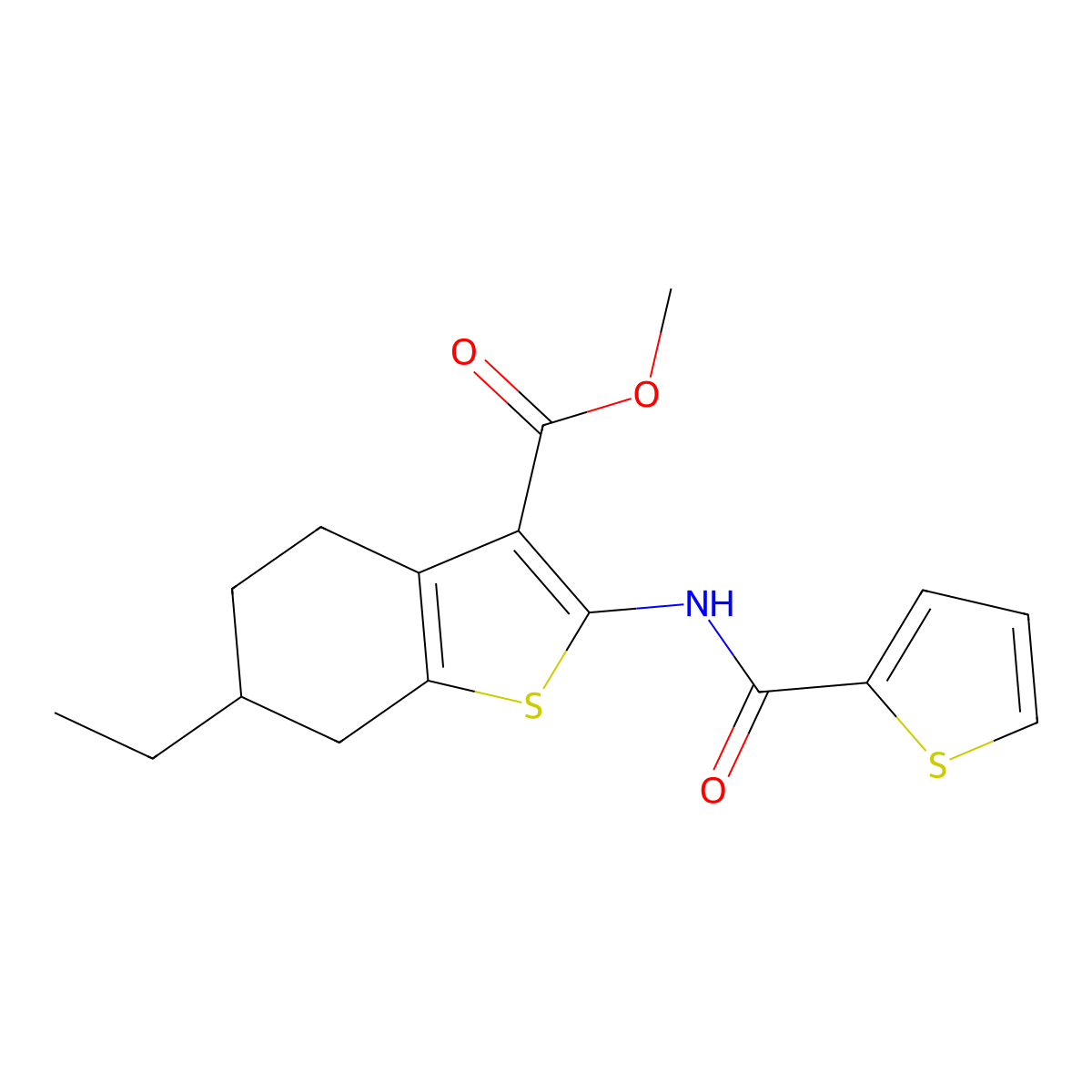 Methyl 6-ethyl-2-[(thiophen-2-ylcarbonyl)amino]-4,5,6,7-tetrahydro-1-benzothiophene-3-carboxylate molecular structure, CAS 352679-71-1
