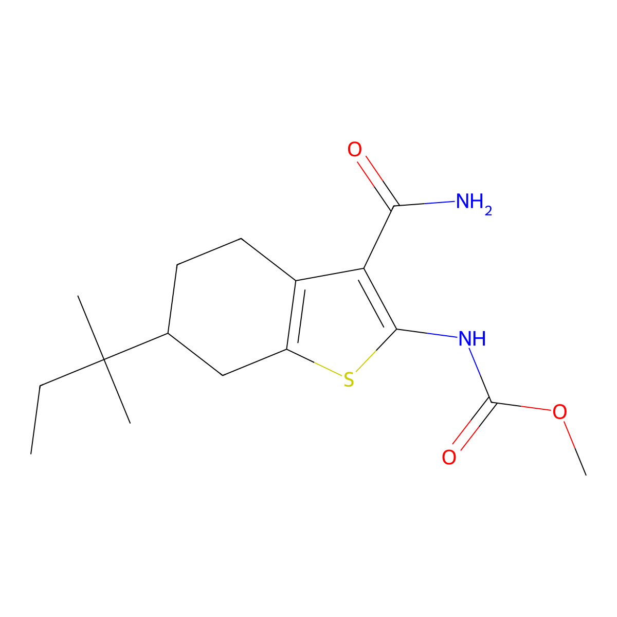 methyl N-[3-carbamoyl-6-(2-methylbutan-2-yl)-4,5,6,7-tetrahydro-1-benzothiophen-2-yl]carbamate molecular structure, CAS 352679-73-3