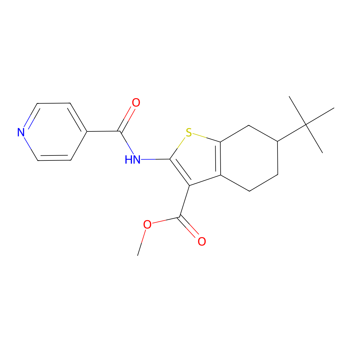 Methyl 6-tert-butyl-2-(isonicotinoylamino)-4,5,6,7-tetrahydro-1-benzothiophene-3-carboxylate molecular structure, CAS 352679-75-5