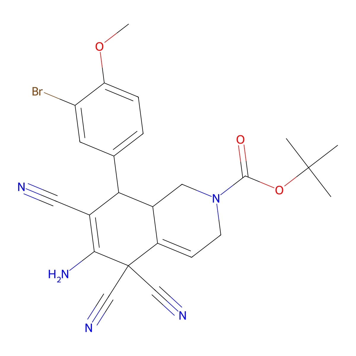 tert-butyl 6-amino-8-(3-bromo-4-methoxyphenyl)-5,5,7-tricyano-3,5,8,8a-tetrahydro-2(1H)-isoquinolinecarboxylate molecular structure, CAS 352679-77-7