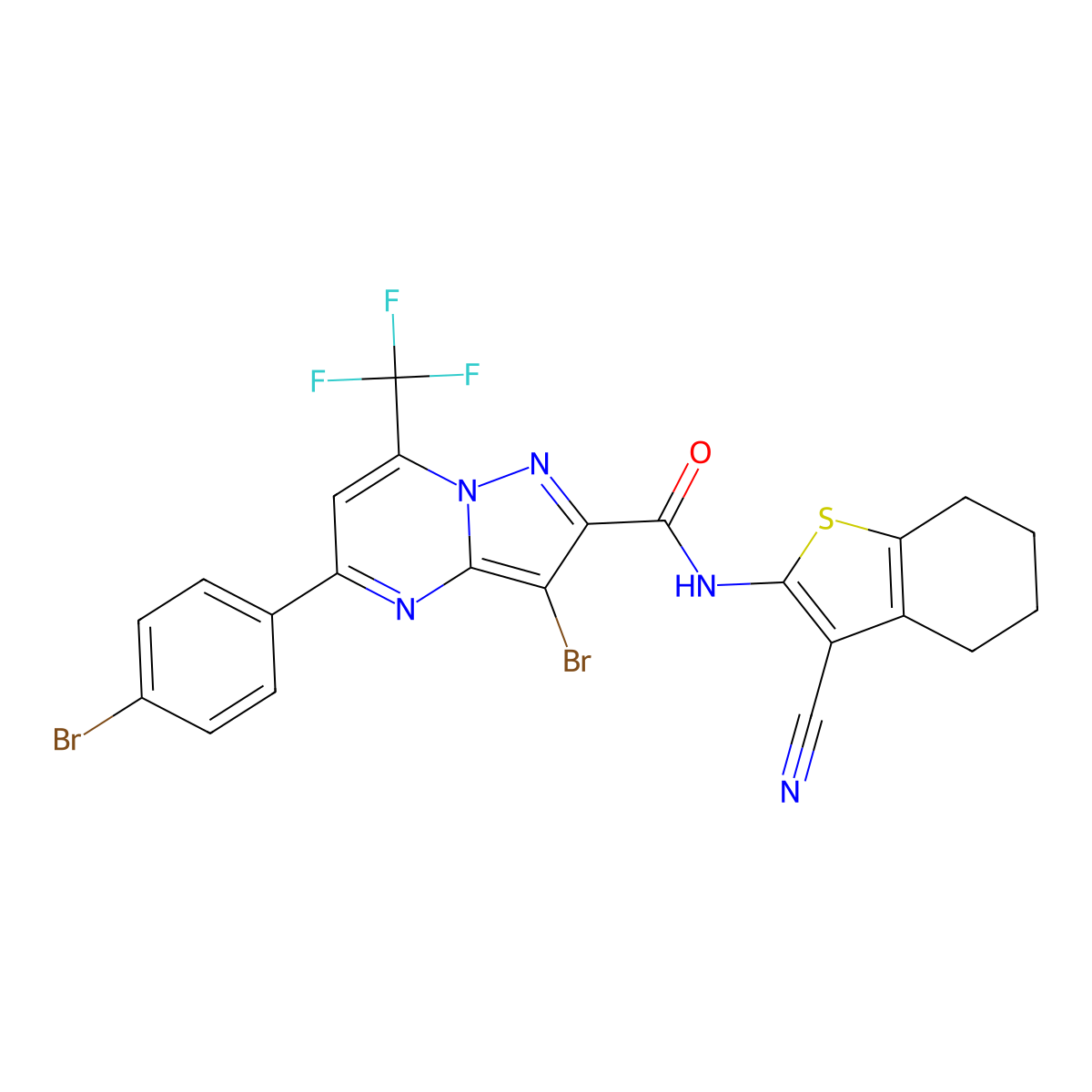 3-bromo-5-(4-bromophenyl)-N-(3-cyano-4,5,6,7-tetrahydro-1-benzothiophen-2-yl)-7-(trifluoromethyl)pyrazolo[1,5-a]pyrimidine-2-carboxamide molecular structure, CAS 352679-83-5