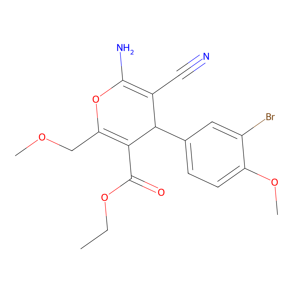 ethyl 6-amino-4-(3-bromo-4-methoxyphenyl)-5-cyano-2-(methoxymethyl)-4H-pyran-3-carboxylate molecular structure, CAS 352679-90-4