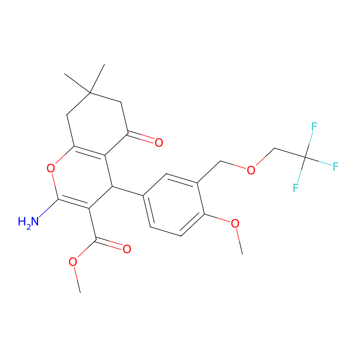 methyl 2-amino-4-{4-methoxy-3-[(2,2,2-trifluoroethoxy)methyl]phenyl}-7,7-dimethyl-5-oxo-5,6,7,8-tetrahydro-4H-chromene-3-carboxylate molecular structure, CAS 352681-64-2