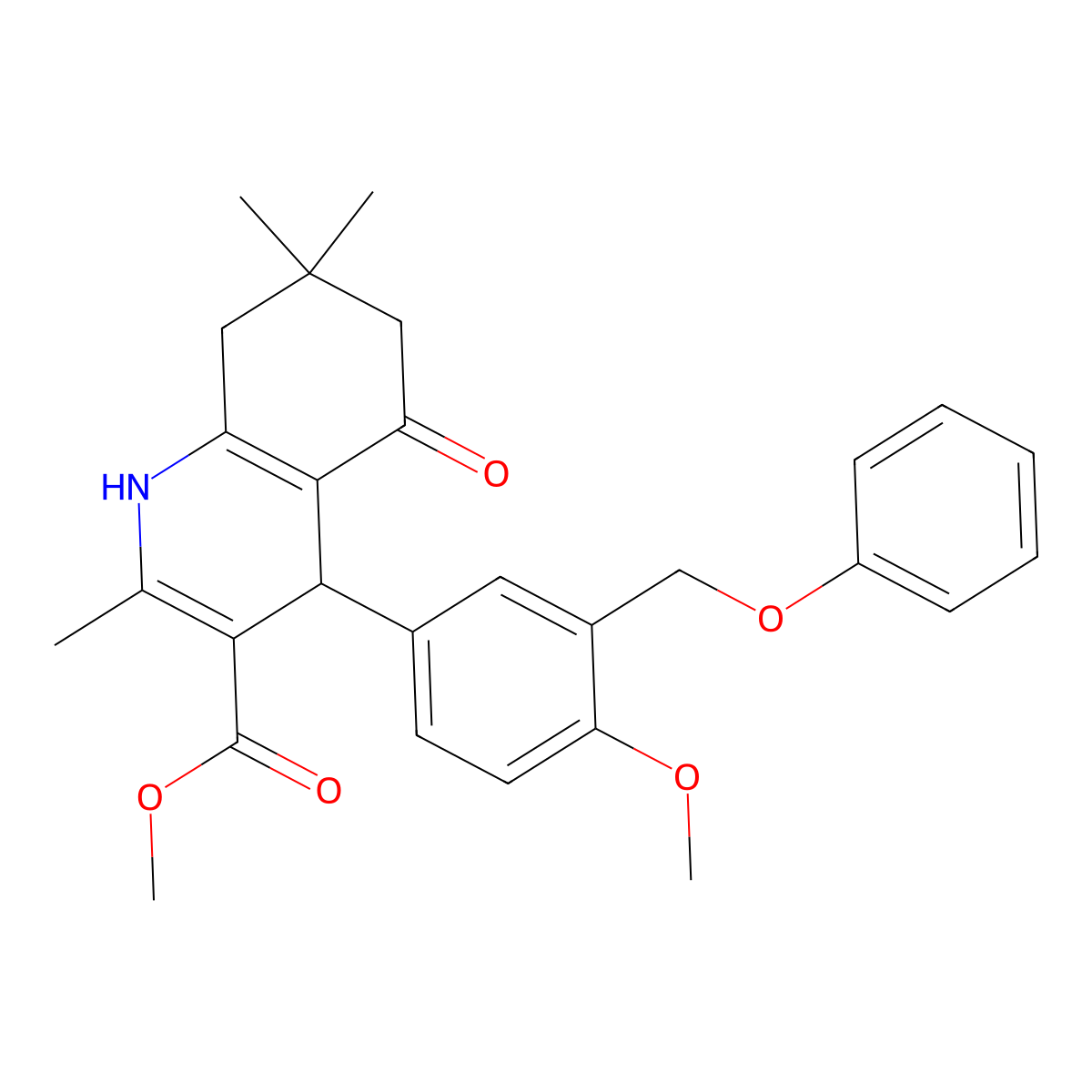 Methyl 4-[4-methoxy-3-(phenoxymethyl)phenyl]-2,7,7-trimethyl-5-oxo-1,4,5,6,7,8-hexahydro-3-quinolinecarboxylate molecular structure, CAS 352681-71-1