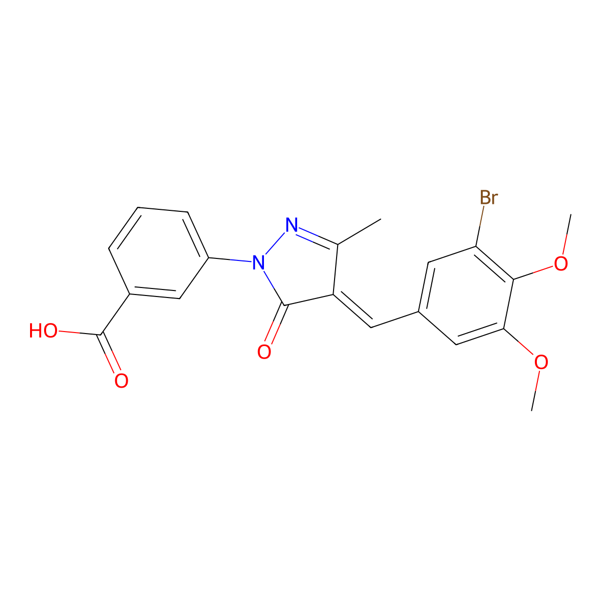 3-[4-[(3-Bromo-4,5-dimethoxyphenyl)methylene]-4,5-dihydro-3-methyl-5-oxo-1H-pyrazol-1-yl]benzoic acid molecular structure, CAS 352682-01-0