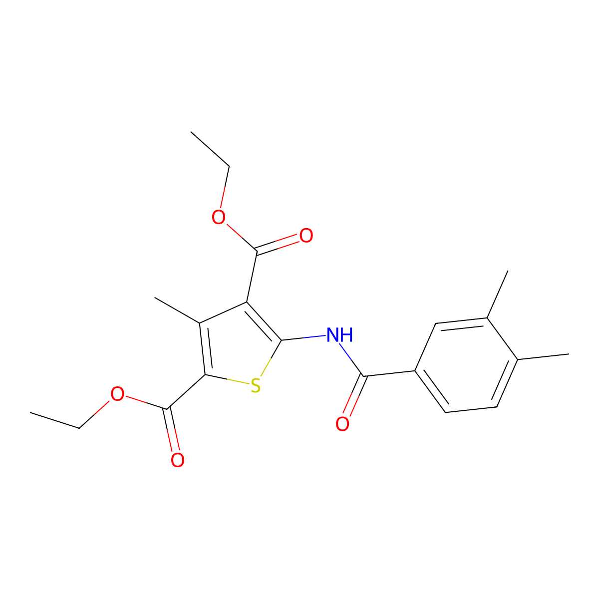 Diethyl 5-(3,4-dimethylbenzamido)-3-methylthiophene-2,4-dicarboxylate molecular structure, CAS 352682-20-3