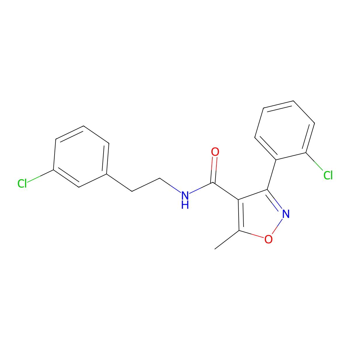 3-(2-chlorophenyl)-N-[2-(3-chlorophenyl)ethyl]-5-methyl-1,2-oxazole-4-carboxamide molecular structure, CAS 352682-32-7