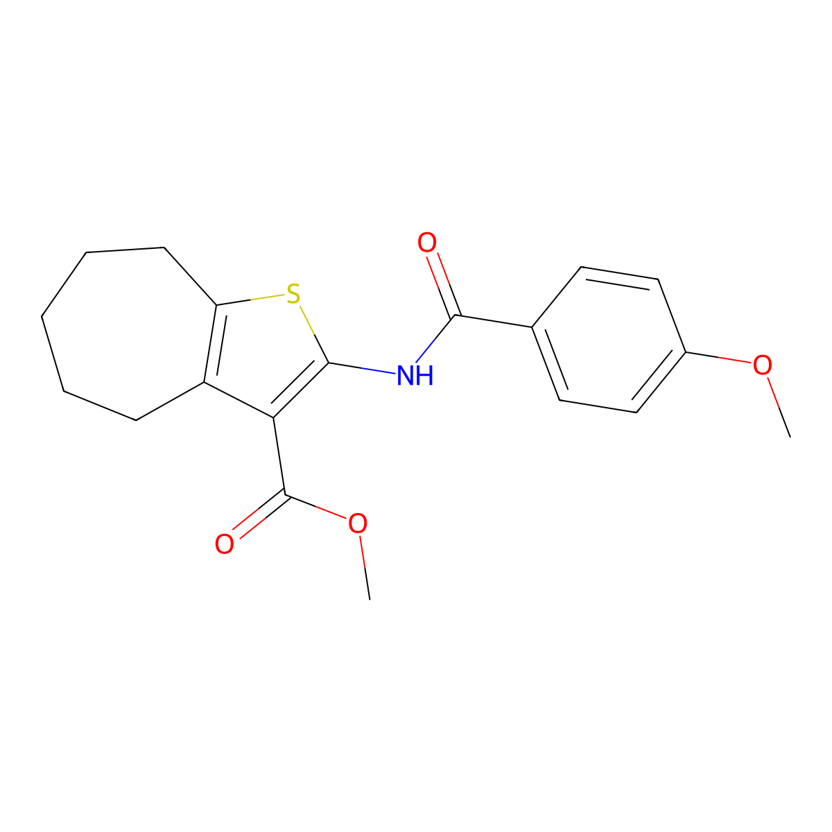 methyl 2-[(4-methoxybenzoyl)amino]-5,6,7,8-tetrahydro-4H-cyclohepta[b]thiophene-3-carboxylate molecular structure, CAS 352682-41-8